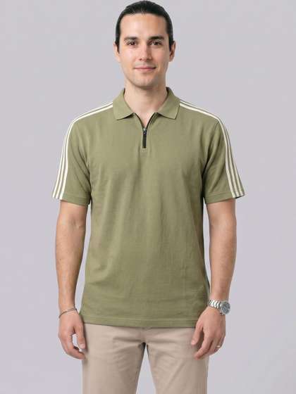 SZN Men Striped Dri-FIT Polo Collar Slim Fit T-shirt