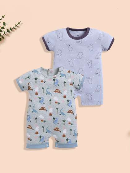 BABY GO Infant Boys Pack
                    of 2 Printed Rompers