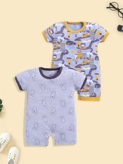 BABY GO Infants Boys
                    Pack of 2 Printed Rompers