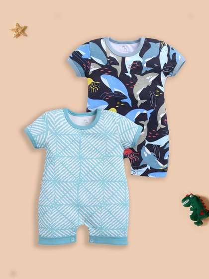 BABY GO Infants Boys
                    Pack of 2 Printed Rompers