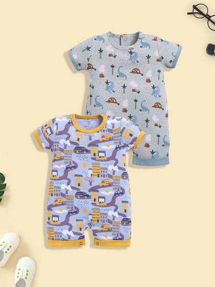 BABY GO Infants Boys
                      Pack of 2 Printed Rompers