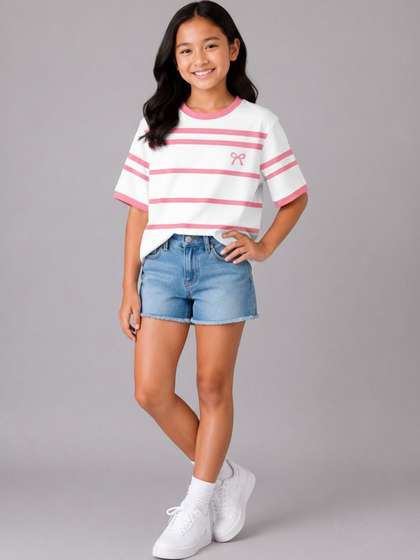 BAESD Girls Striped
                      Bio Finish T-shirt