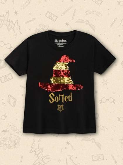 Nap Chief Kids Unisex
                      Reversible Black Harry Potter Sequinned Round Neck
                      Cotton T-shirt