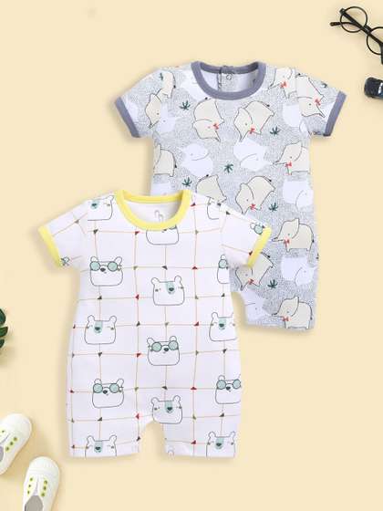 BABY GO Infants Boys
                    Pack of 2 Printed Rompers