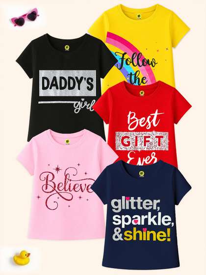 YK Girls 5 Printed
                    T-shirt