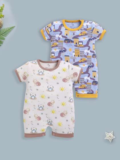 BABY GO Infants Boys
                    Pack of 2 Printed Rompers