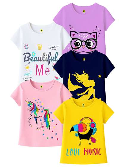 YK Girls 5 Printed
                    T-shirt