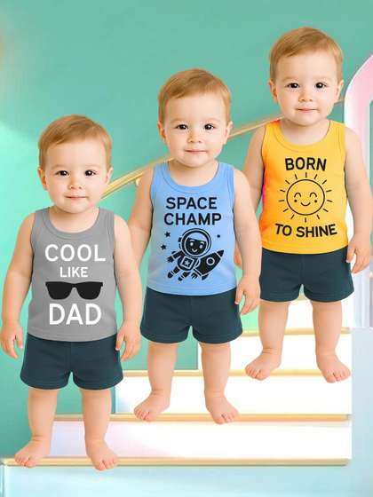 KidBee Kids Pack Of 3
                      Printed Cotton Sleeveless Innerwear Vests