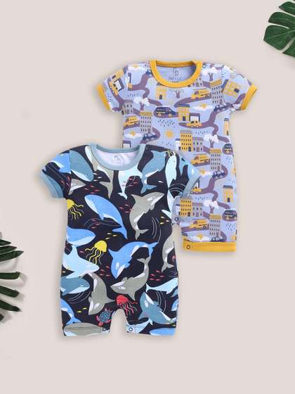 BABY GO Infants Boys
                    Pack of 2 Printed Rompers