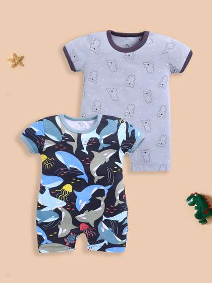BABY GO Infants Boys
                    Pack of 2 Printed Rompers