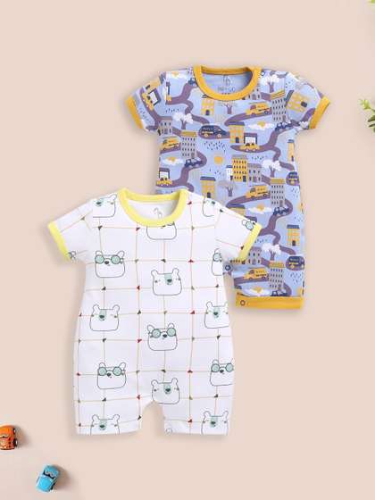 BABY GO Infants Boys
                    Pack of 2 Printed Rompers