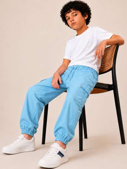 Purple United Kids
                      Boys Light Blue Cotton Jogger Cargo Pocket Casual
                      Wear Comfort Trousers