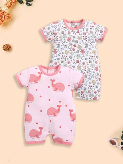 BABY GO Girls Cotton
                    Blend Pack of 2 Rompers
