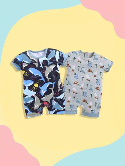 BABY GO Infants Boys
                    Pack of 2 Printed Rompers