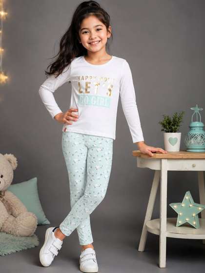 3PIN Girls Printed Long
                    Sleeves Pure Cotton T-shirt With Leggings