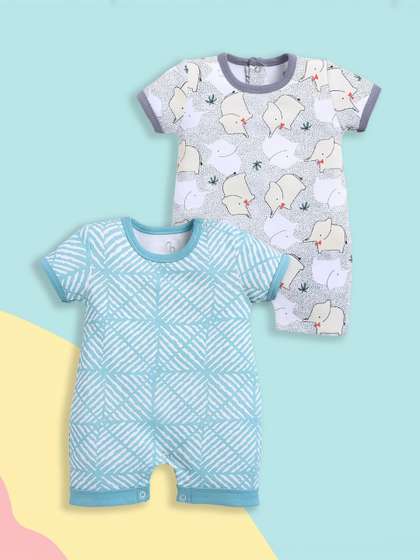 BABY GO Infant Boys Pack
                    of 2 Printed Rompers