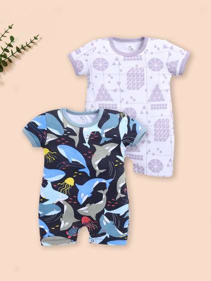 BABY GO Infants Boys
                    Pack of 2 Printed Rompers