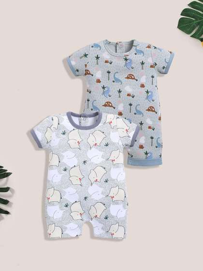BABY GO Infant Boys Pack
                    of 2 Printed Rompers