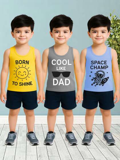 KidBee Boys Pack Of 3
                    Printed Cotton Round Neck Innerwear Vests
