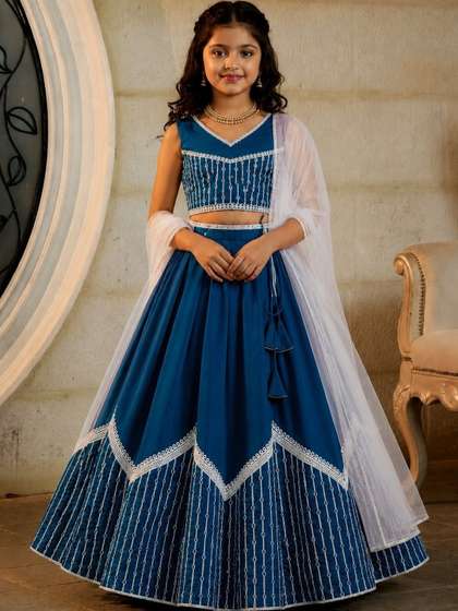 Helene Girls Embellished
                    Thread Work Semi-Stitched Lehenga & Blouse With
                    Dupatta