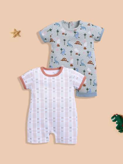 BABY GO Infant Boys Pack
                    of 2 Printed Rompers