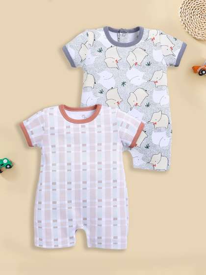 BABY GO Infants Boys
                    Pack of 2 Printed Rompers