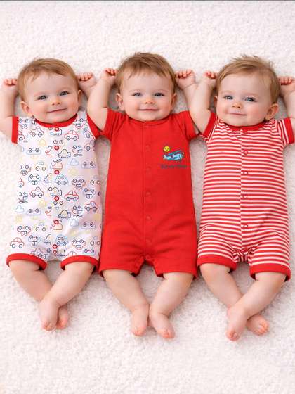 KidBee Infants Pack Of 3
                    Printed Pure Cotton Rompers