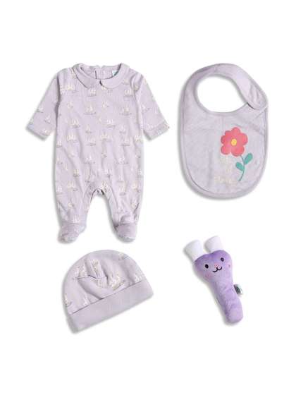 MINI KLUB Infant Girls
                    3Pcs Printed Pure Cotton Baby Apparel Gift Set