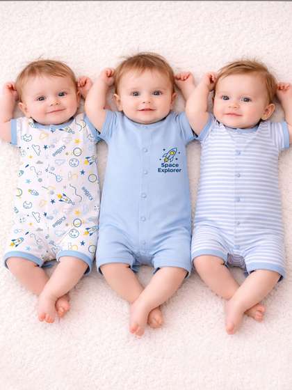 KidBee Infants Pack Of 3
                    Printed Pure Cotton Rompers