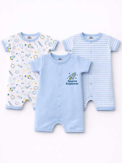 KidBee Infants Pack of 3
                    Printed Cotton Rompers