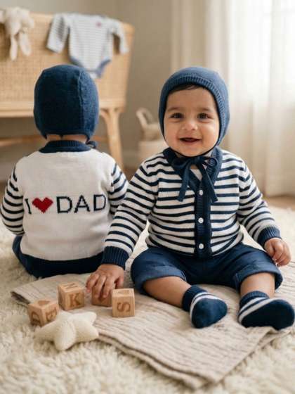 Little Angels Unisex
                    Kids Striped Woollen Cardigan with Embroidered
                    Detail