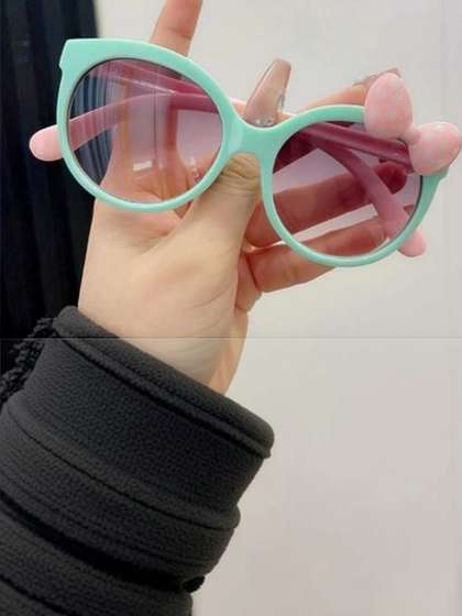 SPADEACES Unisex Kids
                    Pink Lens & Green Cateye Sunglasses with
