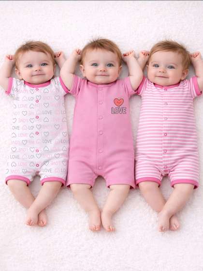 KidBee Infants Pack Of 3
                    Printed Pure Cotton Rompers