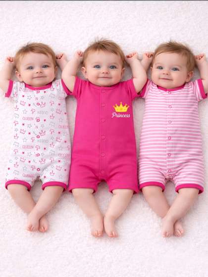 KidBee Infants Pack Of 3
                    Printed Pure Cotton Rompers