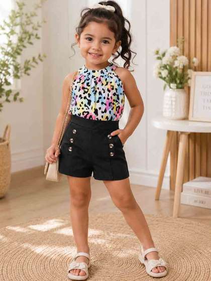 Parasense Girls Printed
                    Top with Shorts