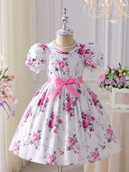 Satjal Fab Floral Print
                    Puff Sleeve A-Line Dress