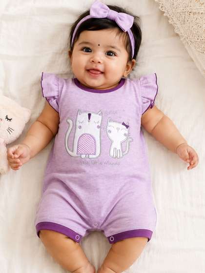BABY GO Infant Girls
                    Printed Cotton Rompers