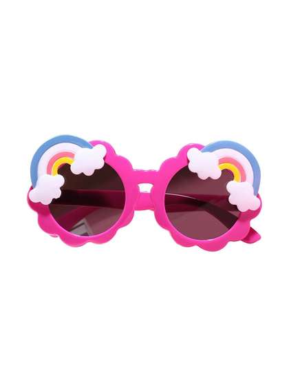 SPADEACES Unisex Kids
                      Black Lens & Pink Round Sunglasses with