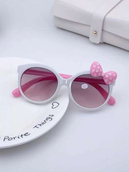 SPADEACES Unisex Kids
                    Pink Lens & White Round Sunglasses with