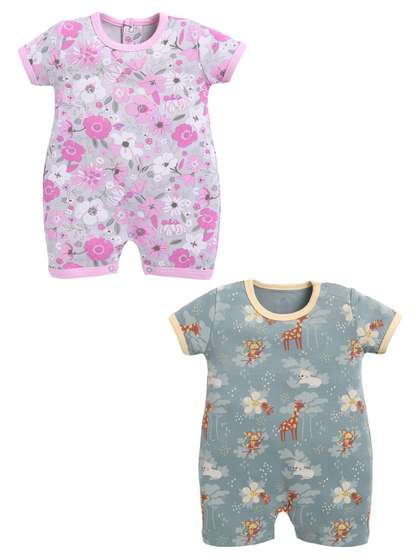 BABY GO Girls Cotton
                    Blend Pack of 2 Rompers