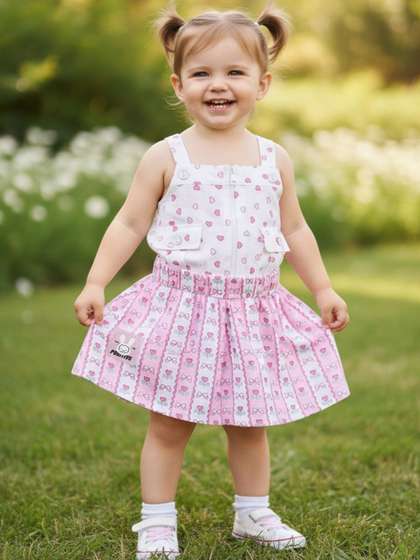 V-Mart Girls Printed Top
                    with Skirt