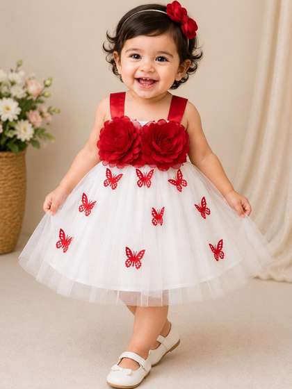 STUMBLE FASHION Girls
                    Floral Print Ruffled Net A-Line Dress