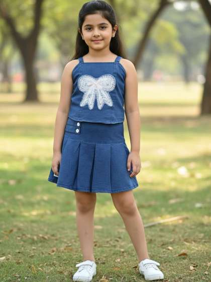 V-Mart Girls Embellished
                    Top with Skirt