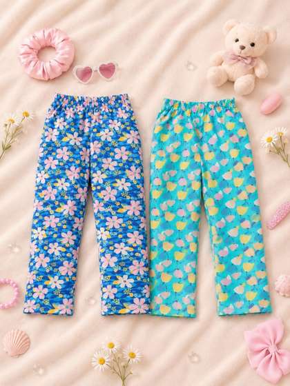 Parrot Crow Girls Pack
                    of 2 Regular Fit Floral Track Pants
