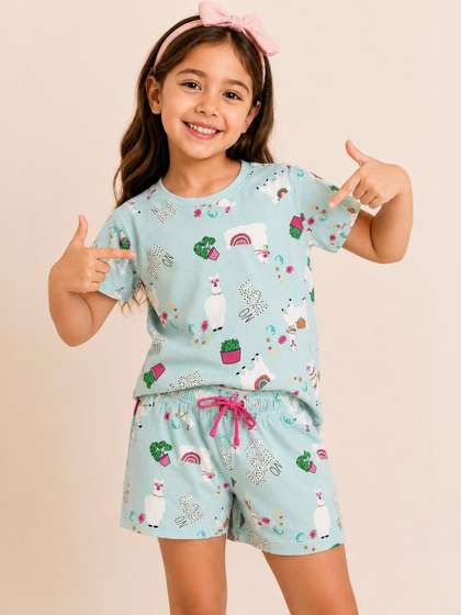 3PIN Girls Printed
                      Pure Cotton T-shirt with Shorts