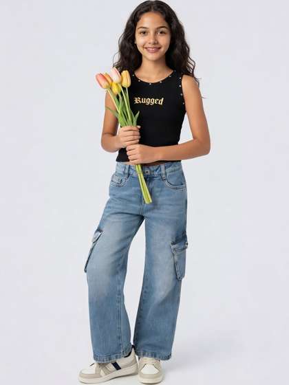 Pantaloons Junior
                      Girls Wide Leg Mid-Rise Light Fade Jeans