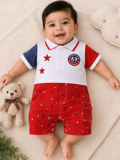 BABY GO Infant Boys
                    Printed Cotton Rompers