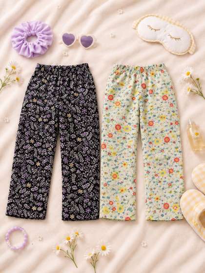 Parrot Crow Girls Pack
                    of 2 Regular Fit Floral Track Pants