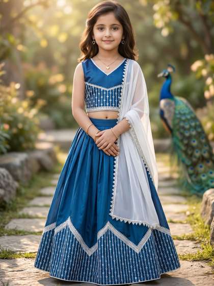 KALINI Girls
                      Embroidered Thread Work Ready to Wear Lehenga
                      &