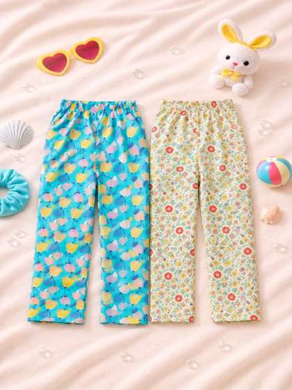 Parrot Crow Girls Pack
                    of 2 Regular Fit Floral Track Pants